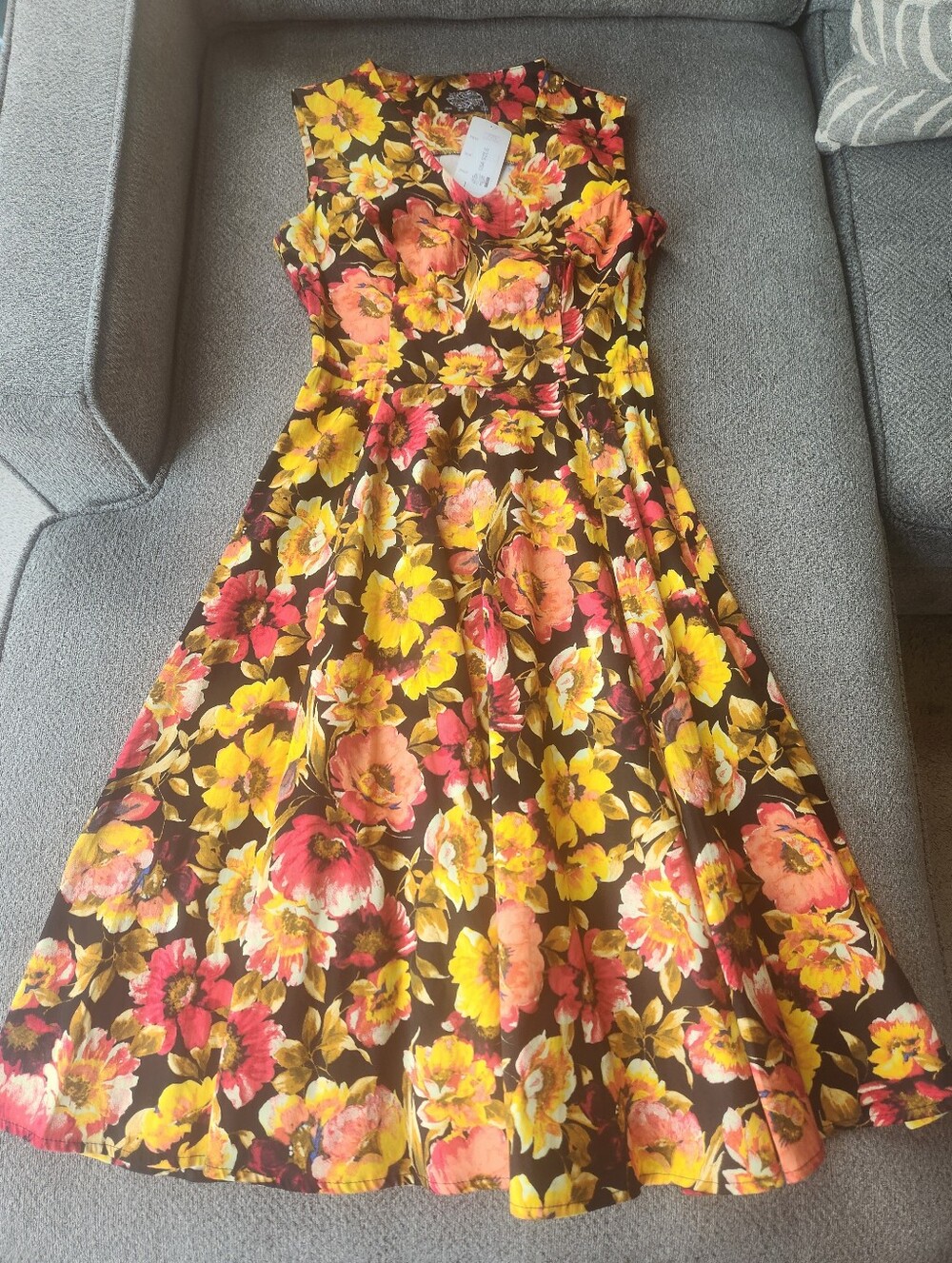 Sz 6 Hearts & Roses Floral Sleeveless Swinger's Dress‎